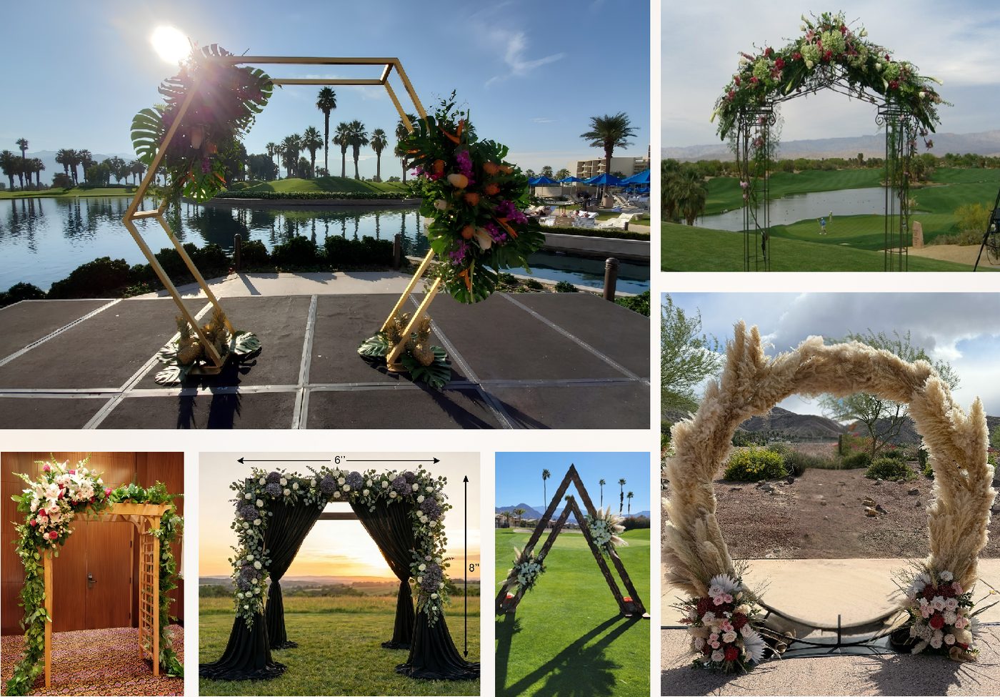 Botanical arches: hexagon, chuppah, pergola, iron, triangle and circle