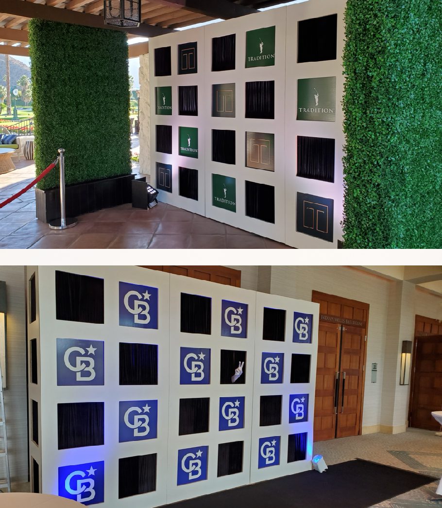 Champagne wall with custom logo panels